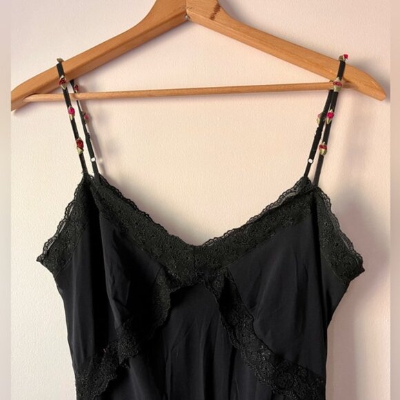 Vintage CACHE 100% Silk Sheer Beaded Rosebud Lace Slip Dress Size 10 - Picture 4 of 10